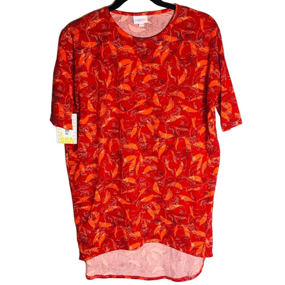 lularoe Irma tunic short sleeve red & orange paisley polyester size xxs READ new